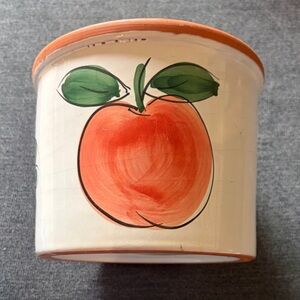 Hand-Painted Peach Ceramic Planter - Cream and Orange